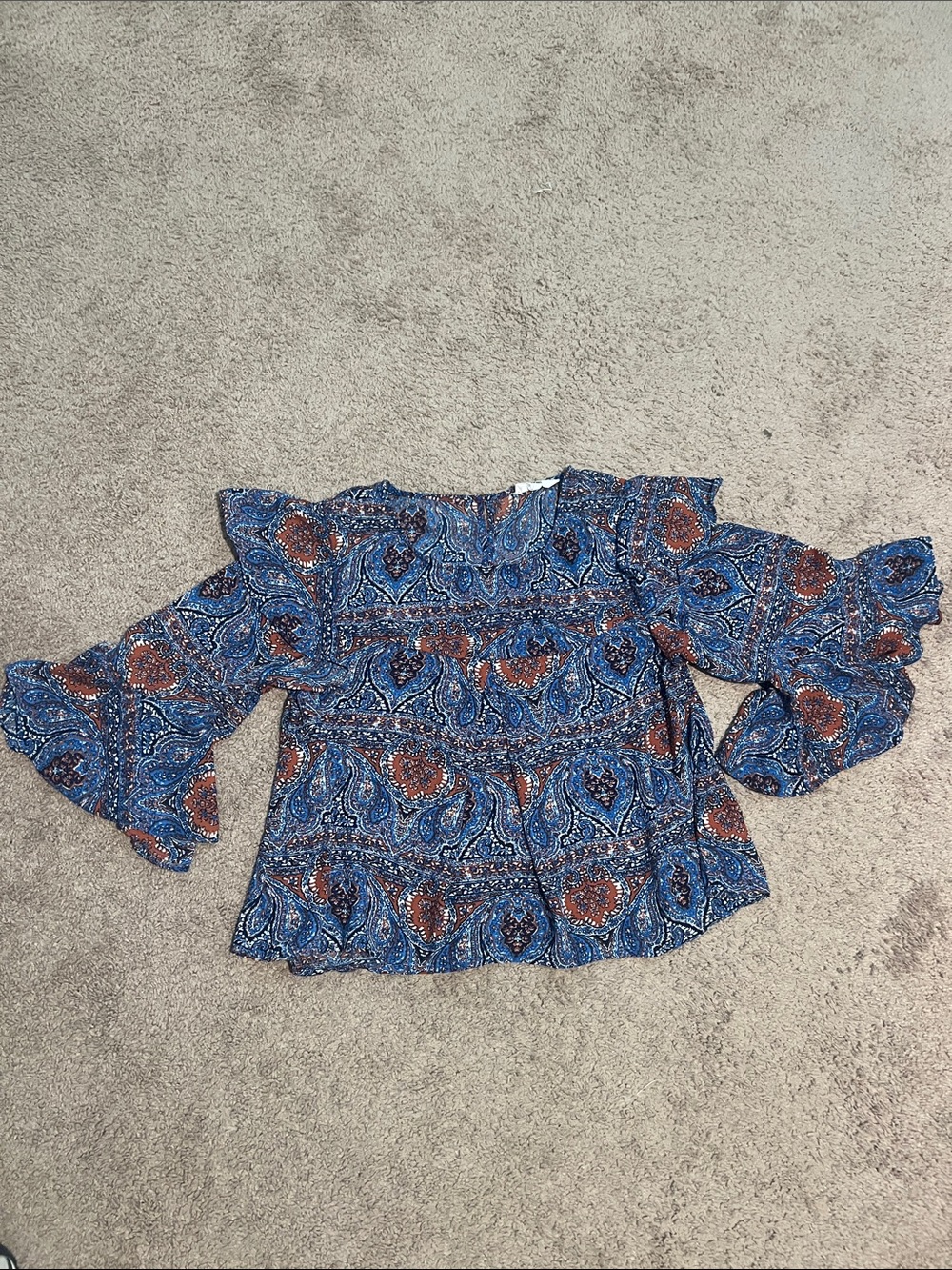 Women’s Blue Printed Ruffled Sleeve Top